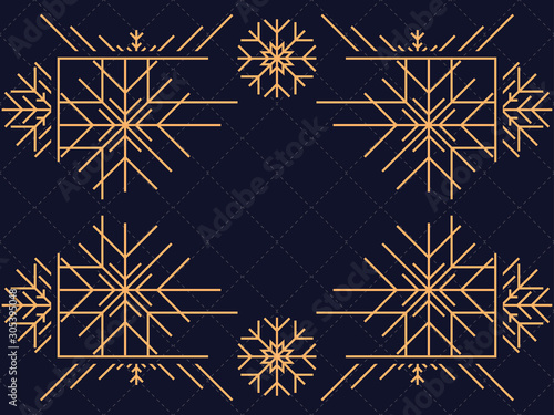 Art deco frame with snowflakes. Vintage linear border.Style of the 1920s and 1930s. Vector illustration