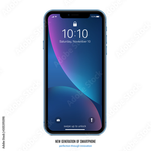 smartphone blue color with colored screen isolated on white background. stock vector illustration eps10