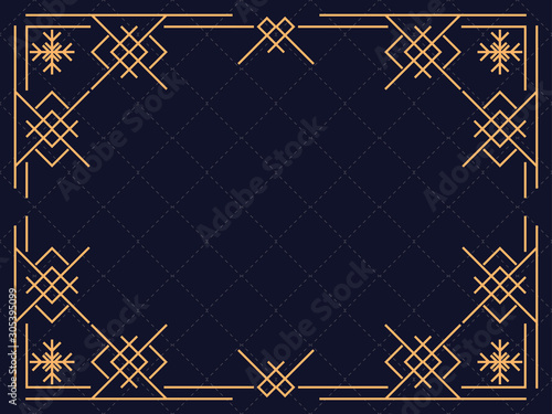 Art deco frame with snowflakes. Vintage linear border.Style of the 1920s and 1930s. Vector illustration