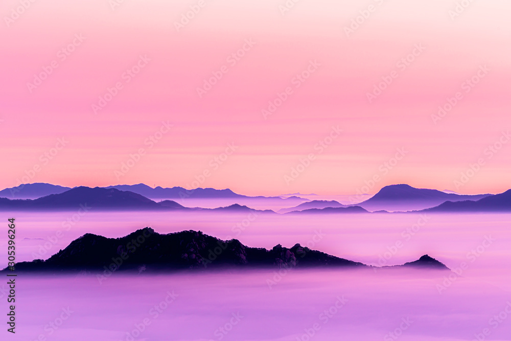 Background with purple foggy on sunset