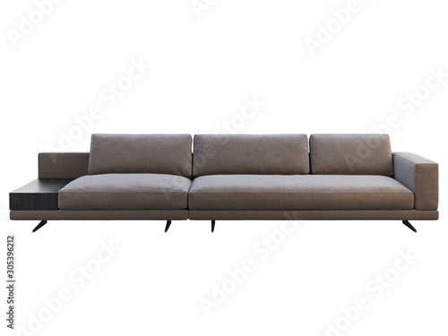 Modern brown fabric modular sofa with coffee table. 3d render