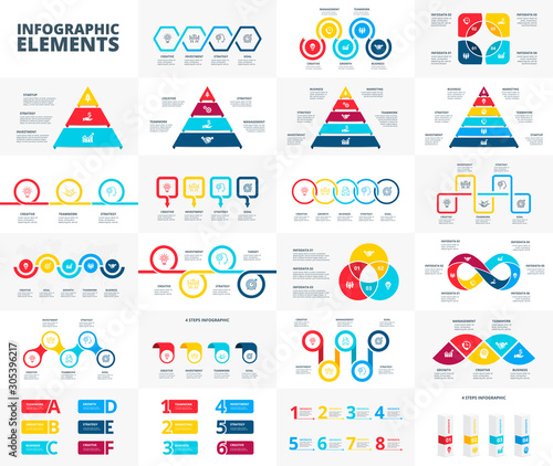 Big set of multipurpose infographic elements. Can be used for steps  business processes  workflow  diagram  flowchart concept and timeline. Data visualization vector design template.