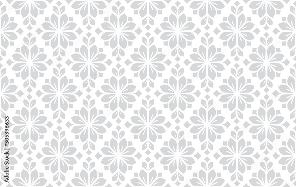 Flower geometric pattern. Seamless vector background. White and grey ornament.