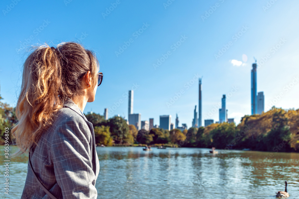 Blonde woman at central park in New York Blonde woman at central park in New York