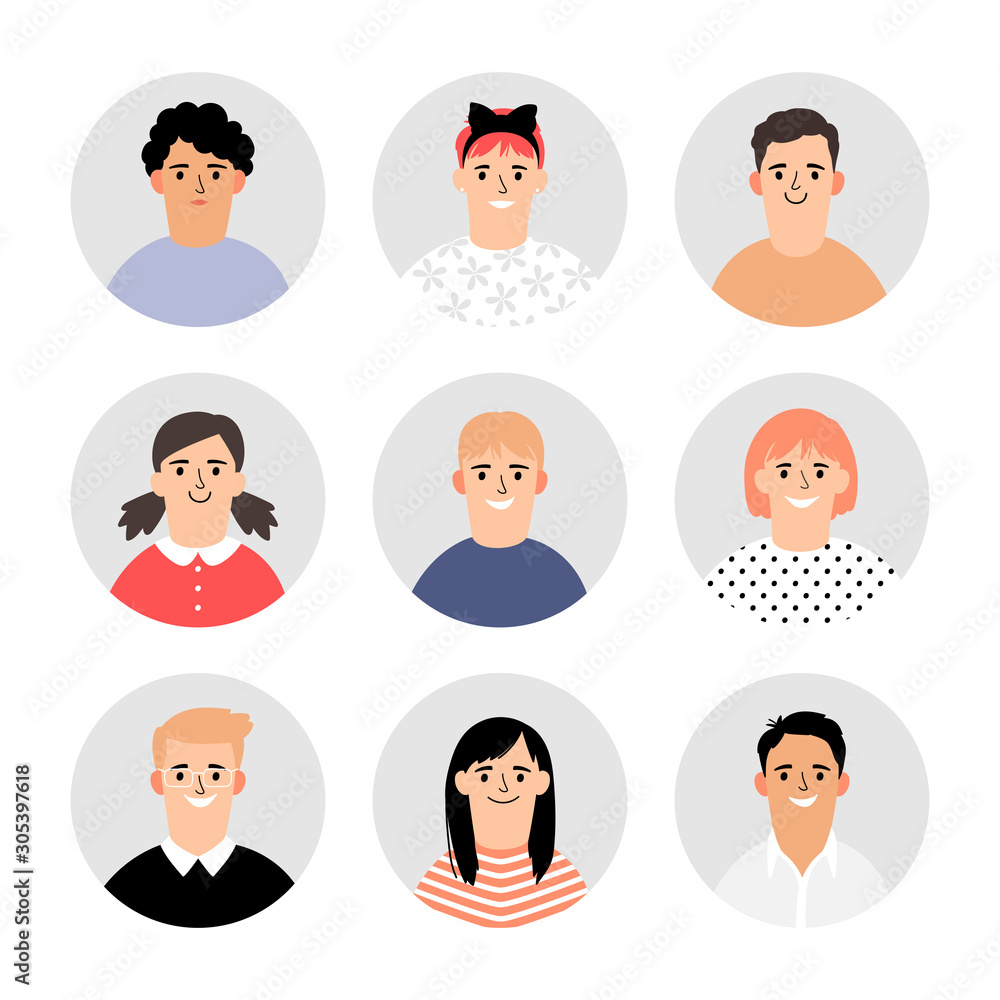 Kids faces avatars. Vector children face icons, simple profile illustration portraits collection, circle school pupils or students characters for infographics Kids faces avatars. Vector children face icons, simple profile illustration portraits collection, circle school pupils or students characters for infographics