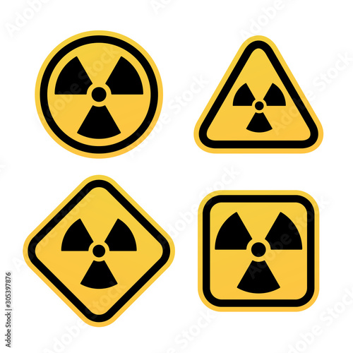 radiation warning symbols set. nuclear alert signs collection. Vector icons