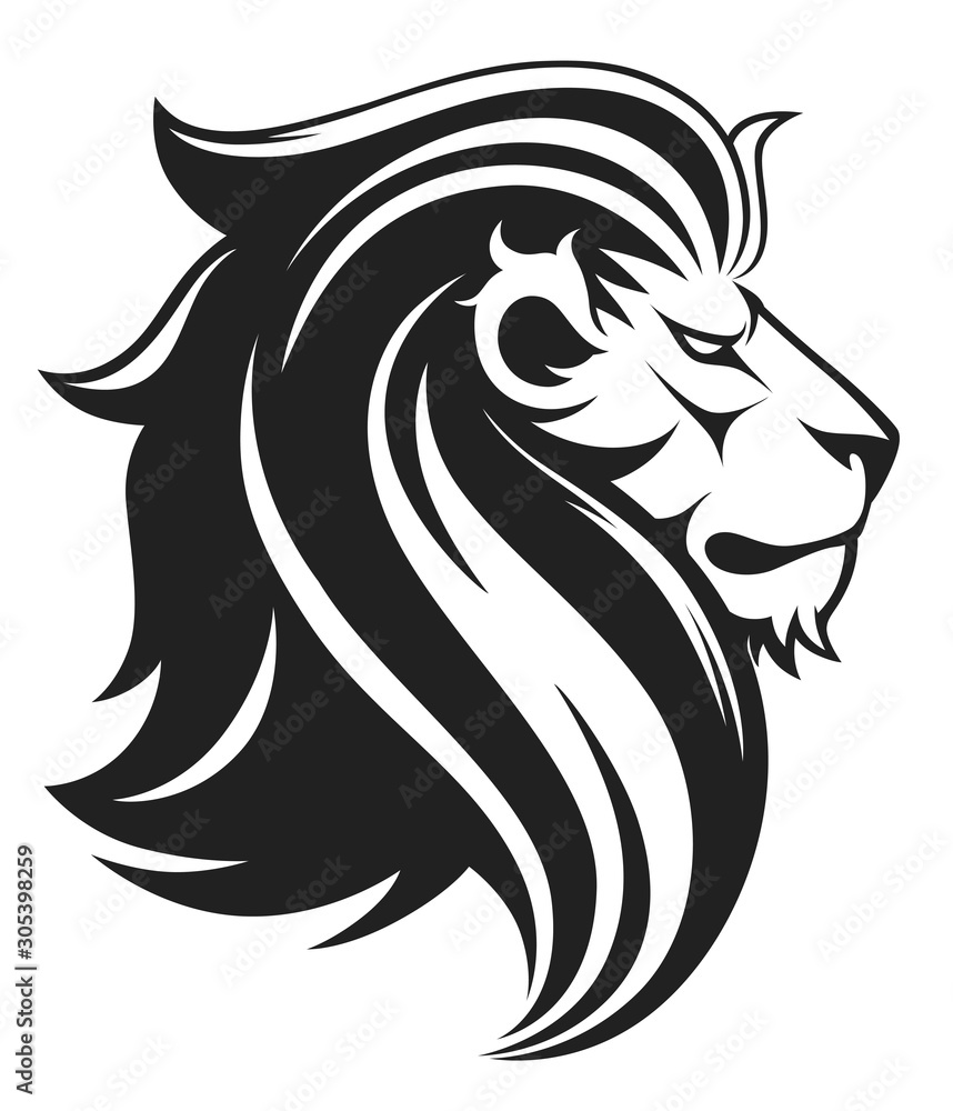 Lion head black and white side view Stock Vector | Adobe Stock
