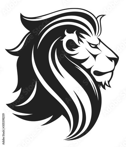 Lion head black and white side view