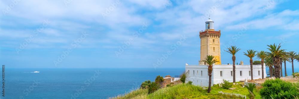 Panorama of Cape Spartel lighthouse at the entrance of the strait of Gibraltar near Tangier in Morocco
