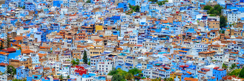 Panorama of the blue city of Chefchaouen in Morocco