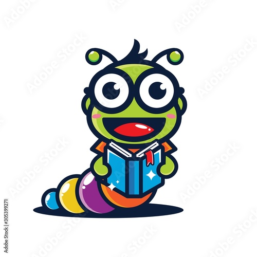 smart caterpillar mascot vector design