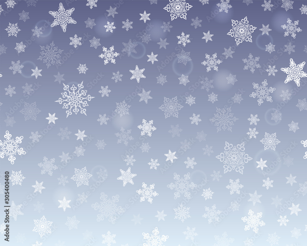 Christmas background with snowflakes. Snowflakes and crystals on a blue background. Christmas background with snowflakes. Snowflakes and crystals on a blue background.