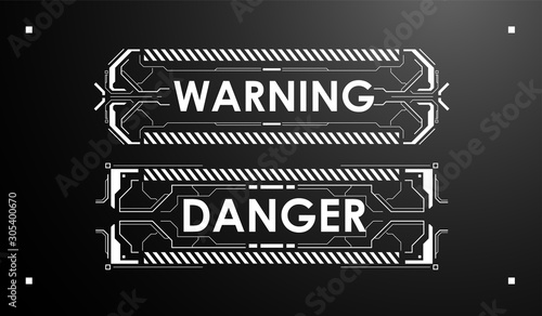 Warning. Conceptual Layout with HUD elements for print and web. Lettering with futuristic user interface elements.