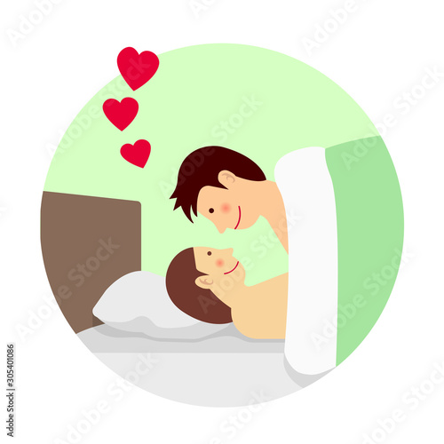 Sexual activity, bed-in, sex, love flat vector illustration / Illustration that are not direct or obscene 