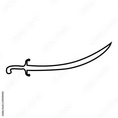 Turkish saber Scimitar Sabre of arabian persian Curved sword icon outline black color vector illustration flat style image
