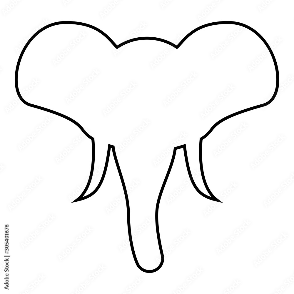 Head of elephant silhouette mascot front view African or Indian animal icon outline black color vector illustration flat style image Head of elephant silhouette mascot front view African or Indian animal icon outline black color vector illustration flat style image