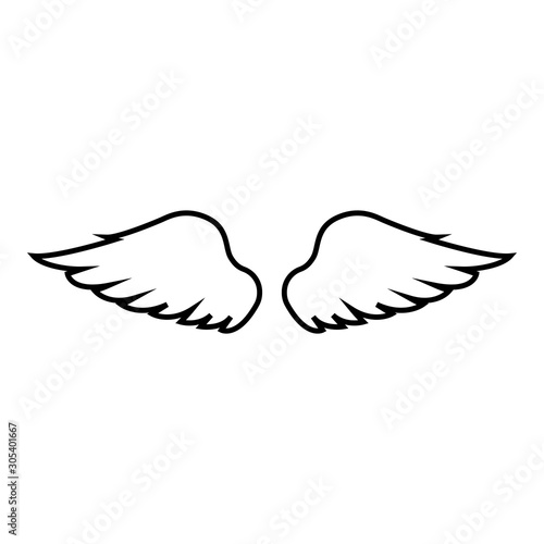 Wings of bird devil angel Pair of spread out animal part Fly concept Freedom idea icon outline black color vector illustration flat style image
