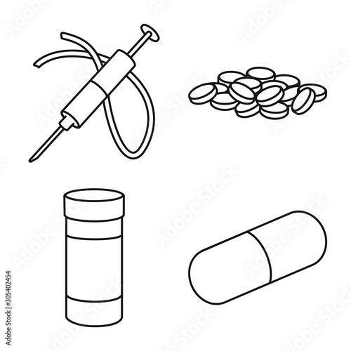 Vector design of narcotic and medical sign. Set of narcotic and illegal vector icon for stock.