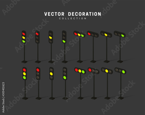 set of isometric traffic lights. vector illustration