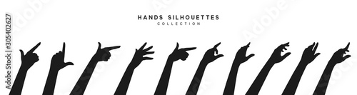 Set of female hands silhouettes, dark shadow girls hands. Isolated vector illustration.