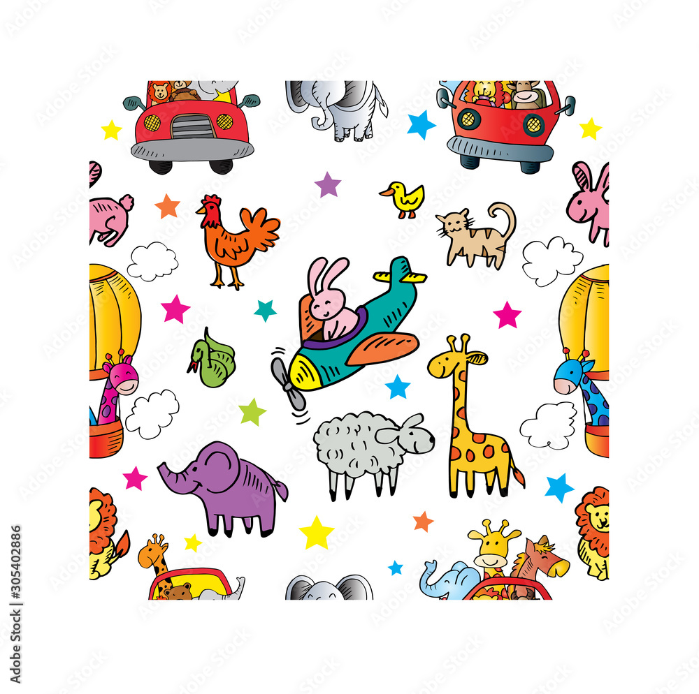 Fototapeta premium Cute animals seamless pattern