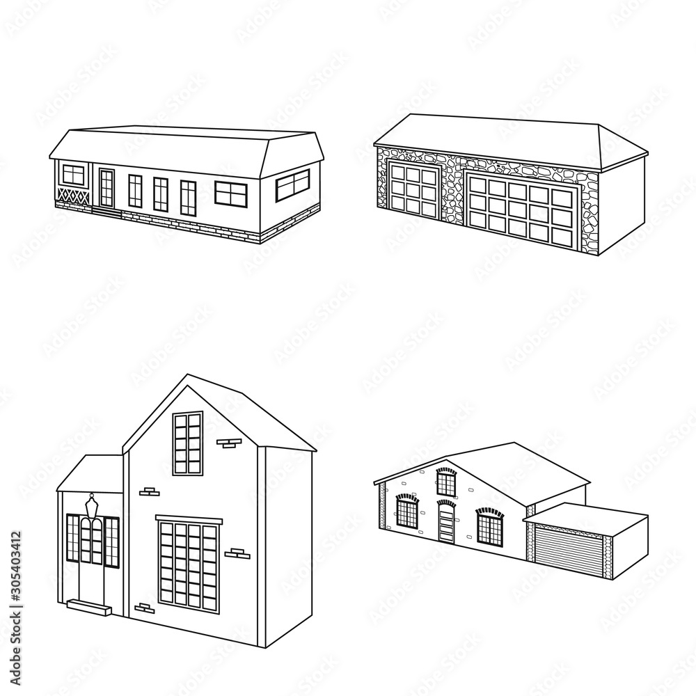 Vector illustration of city and construction symbol. Set of city and estate stock symbol for web.