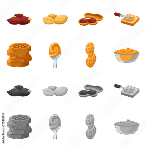 Isolated object of natural and seed sign. Set of natural and groundnut stock vector illustration.