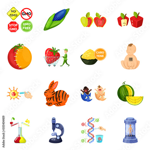 Isolated object of modified and genetically logo. Set of modified and science stock symbol for web.