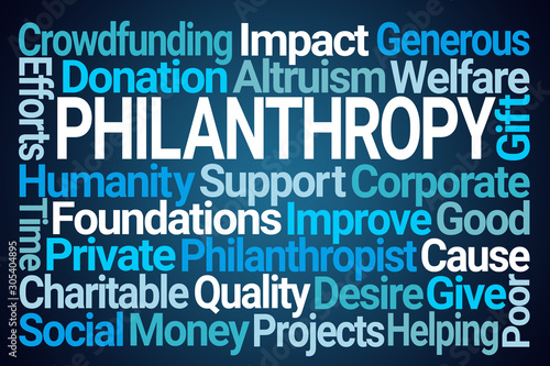 Philanthropy Word Cloud on Blue Background