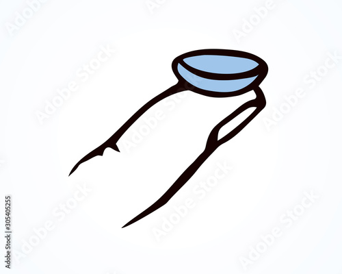 Eye lens in hand. Vector drawing