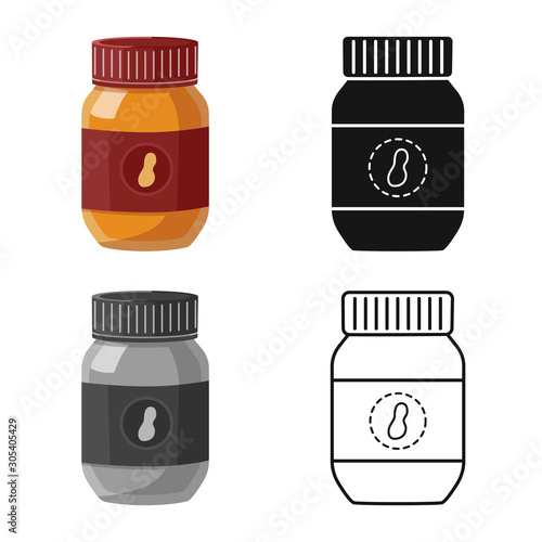 Vector design of jar and peanut logo. Collection of jar and butter vector icon for stock.