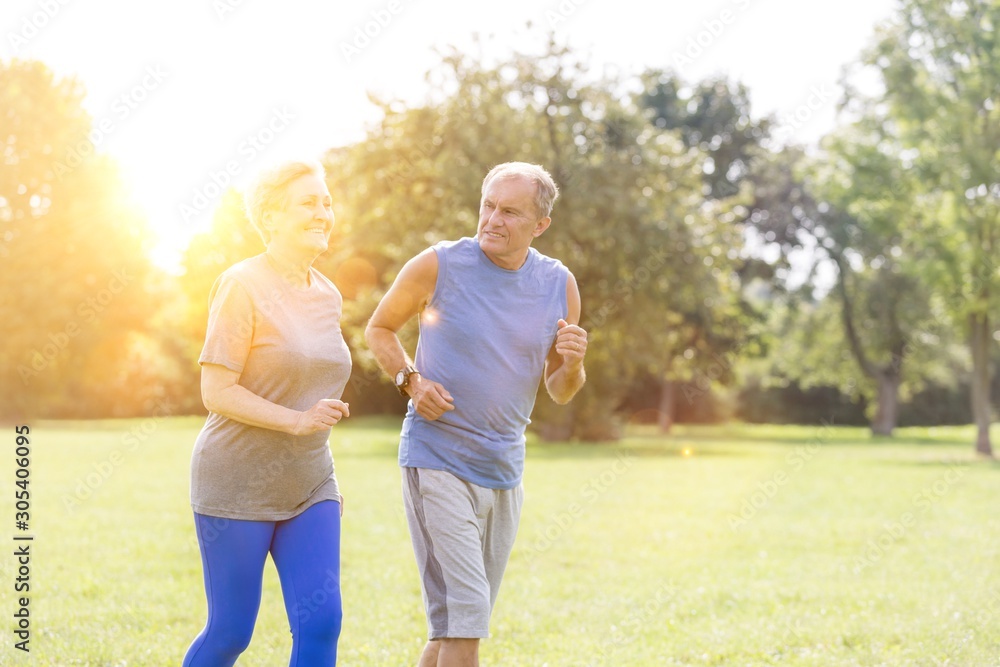 Fototapeta premium Healthy senior couple jogging in park