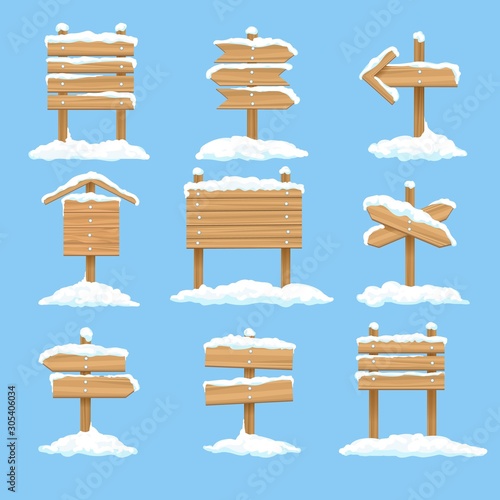 Snowy signboards set