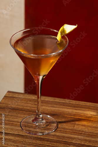 Martinez Cocktail, a classic cocktail precursor to the Martini, with Orange Bitter or Angostura, Maraschino, Red Vermouth and Old Tom Gin