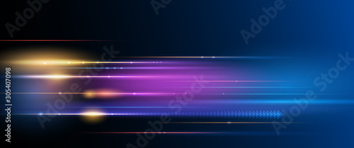 Fotografie, Obraz Illustration of light ray, stripe line with blue light, speed motion background
