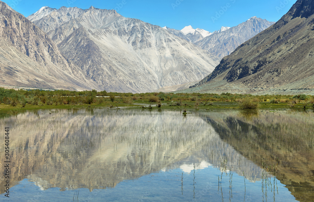 Lake and Mountains in Nubra Valley, Ladakh, India