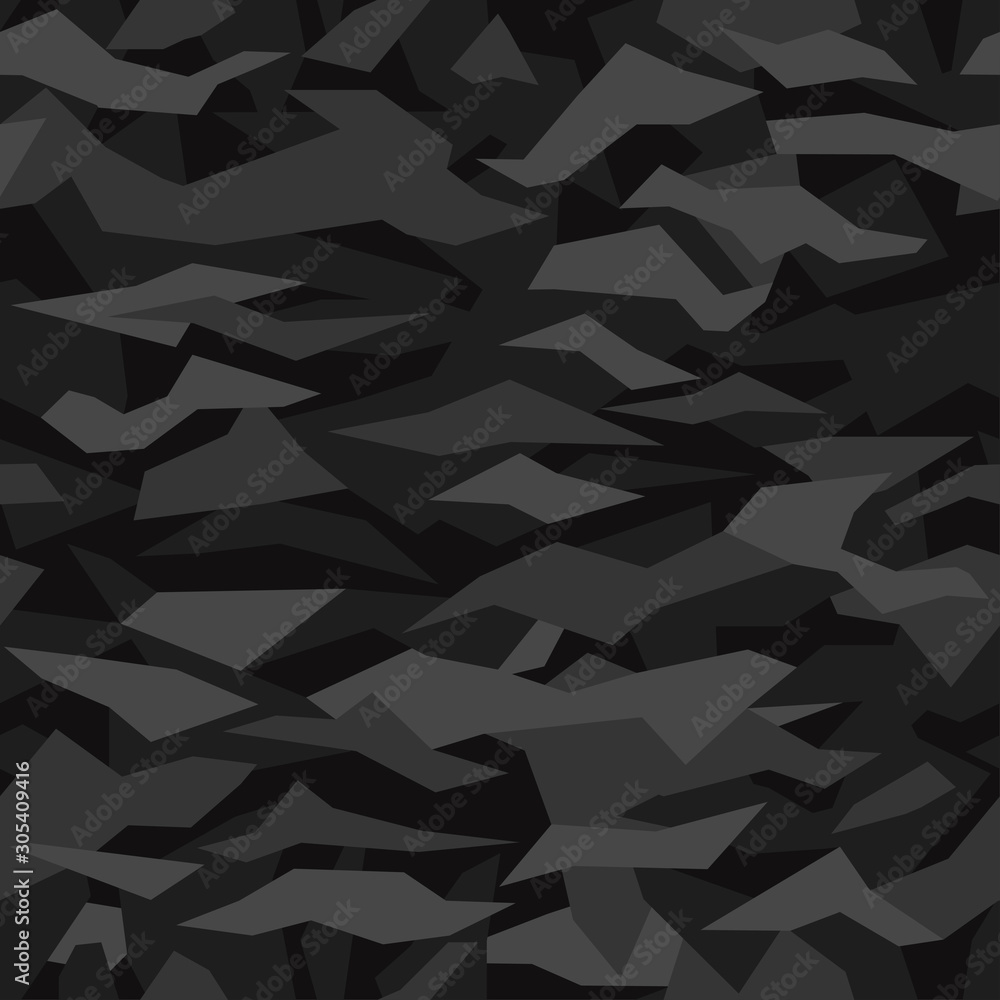 Vecteur Stock Geometric camouflage background. Modern fashion wallpaper.  Army black monochrome texture. Vector trendy camo pattern | Adobe Stock