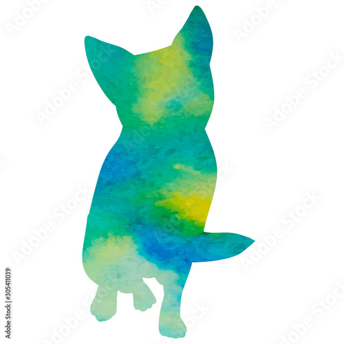 vector, on a white background, watercolor silhouette of a cat