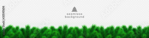 Christmas tree branches border isolated vector. Seamless background or backdrop. Green fir tree garland, xmas or new year holiday decoration, winter frame. Pine, fir or spruce. Illustration or frame.