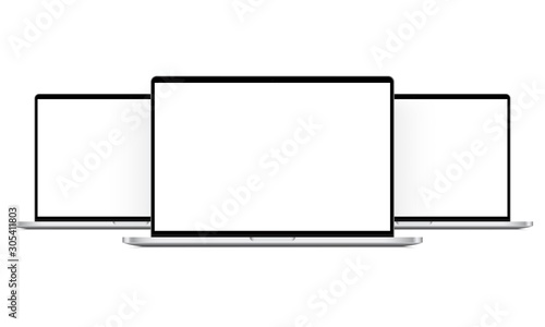 Modern laptop computers mockups isolated on white background. Vector illustration