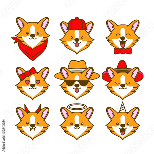 Foto set of cute corgi dog head logo icon design vector illustration