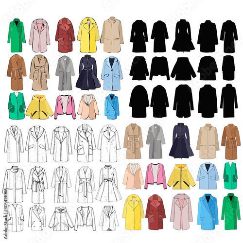 vector  on a white background  women s clothing  coat  set  collection