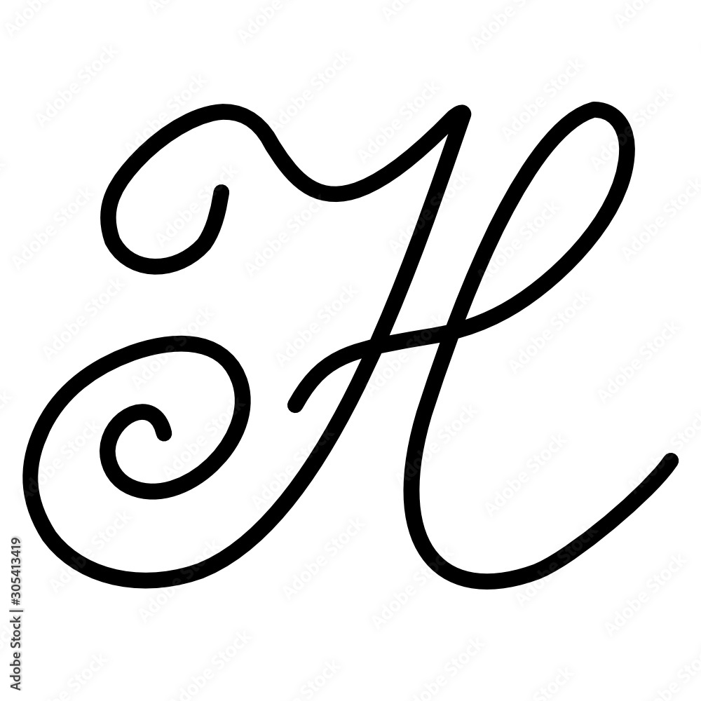 Black hand written monogram capital letter H on a white isolated background
