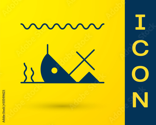 Blue Sunken ship at the bottom of the sea icon isolated on yellow background. Vector Illustration