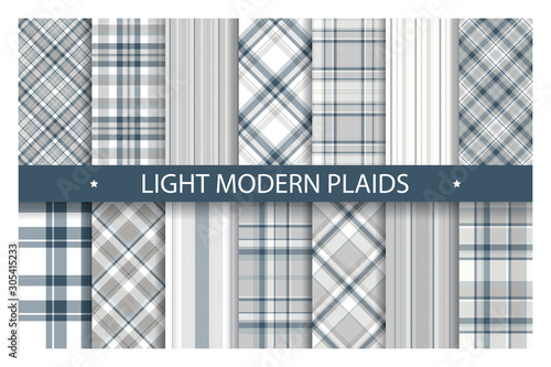 Plaid pattern seamless ornate. Set light color vector background. Fabric texture collection.