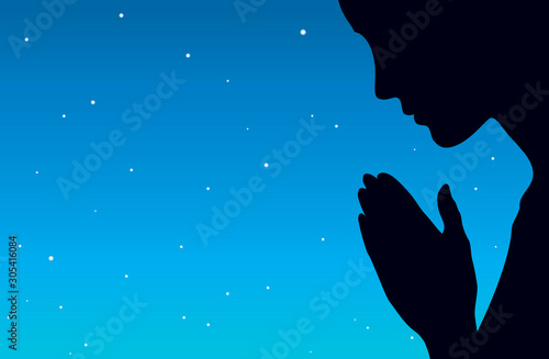 Vector image of the praying person at night