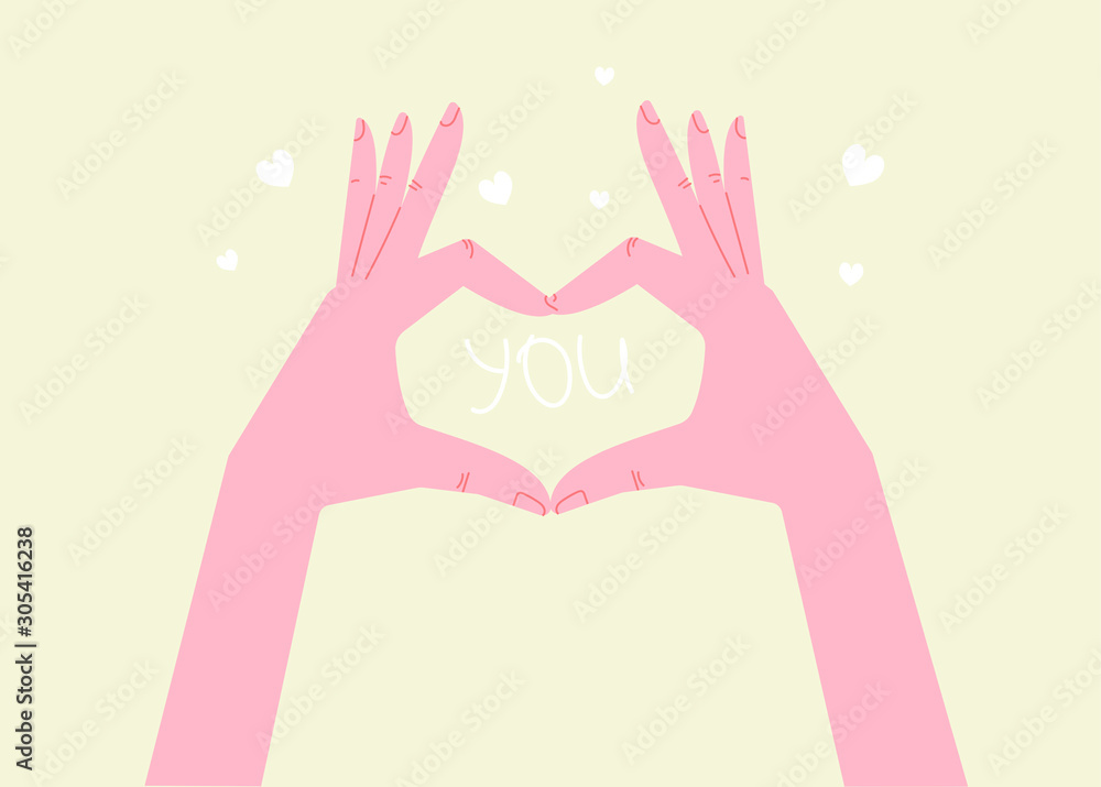 Heart hands, meaning of showing love, hands in shape of love heart, show you love. Modern flat vector illustration. Heart hands, meaning of showing love, hands in shape of love heart, show you love. Modern flat vector illustration.