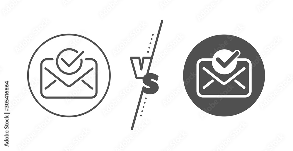 Accepted or confirmed sign. Versus concept. Approved mail line icon. Document symbol. Line vs classic approved mail icon. Vector Accepted or confirmed sign. Versus concept. Approved mail line icon. Document symbol. Line vs classic approved mail icon. Vector