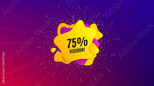 75% Discount. Dynamic text shape. Sale offer price sign. Special offer symbol. Geometric vector banner. Discount text. Gradient shape badge. Colorful background. Vector