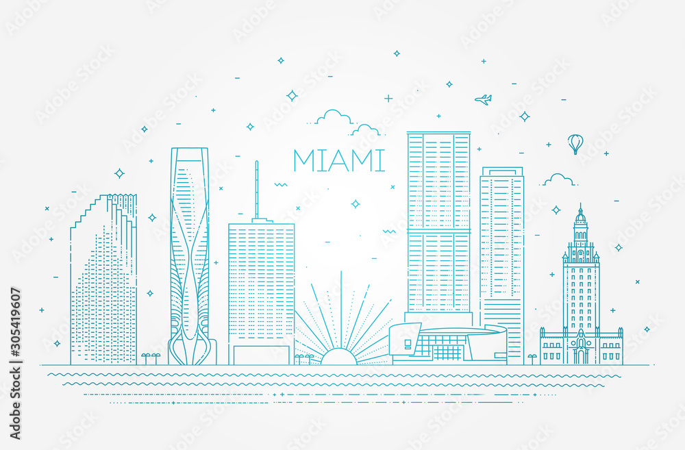 Obraz premium Miami city skyline, vector illustration